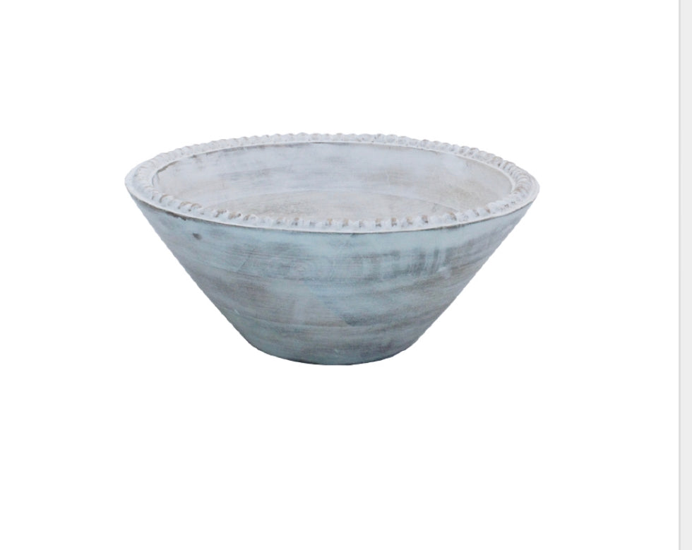 Whitewash beaded mango wood bowl -small