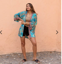 Load image into Gallery viewer, Turquoise kimono jacket
