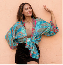 Load image into Gallery viewer, Turquoise kimono jacket
