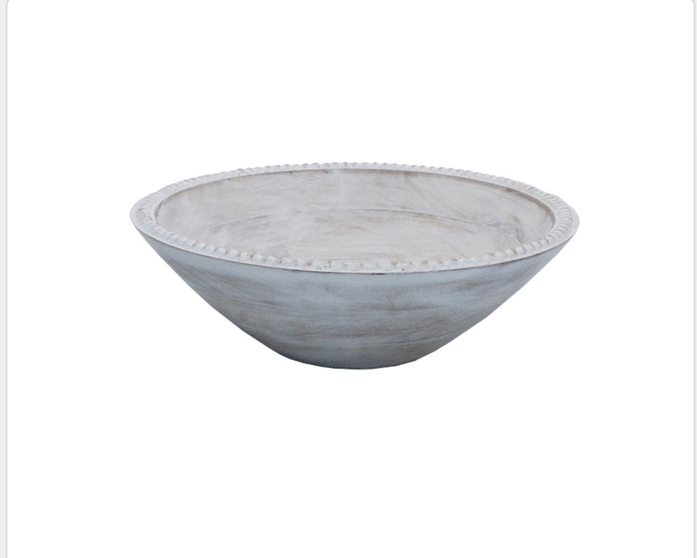 Whitewash beaded wooden bowl-large