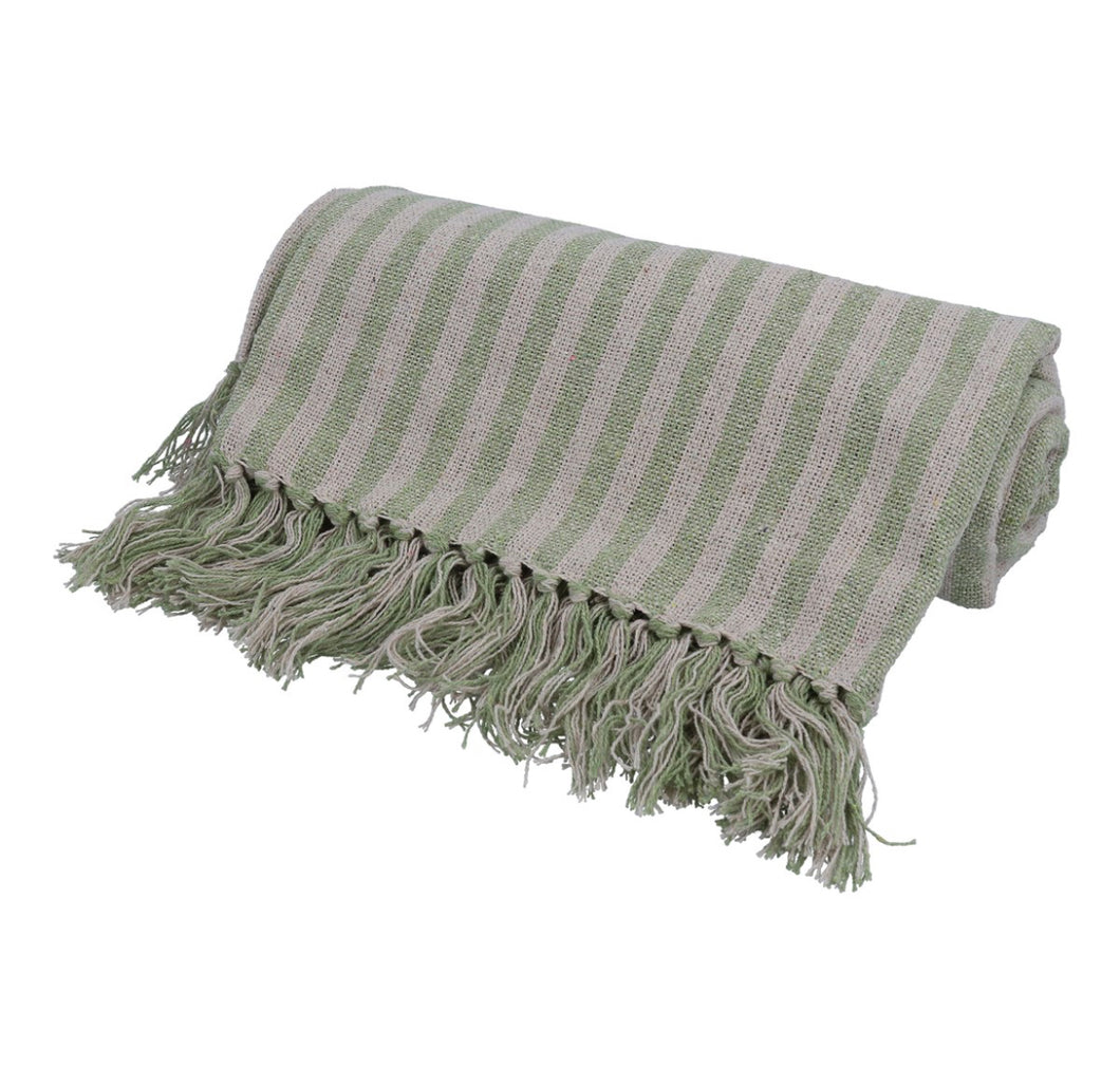 Green woven stripe throw